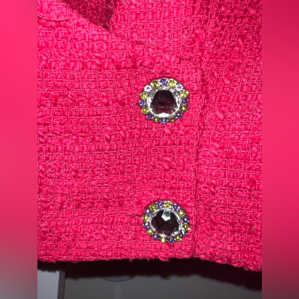 Zara Hot Pink Cropped Tweed Blazer with Decorative Buttons - Picture 2 of 8